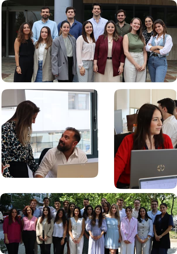 Equipo de Soluciona Mi Deuda trabajando y posando en diferentes espacios de la oficina